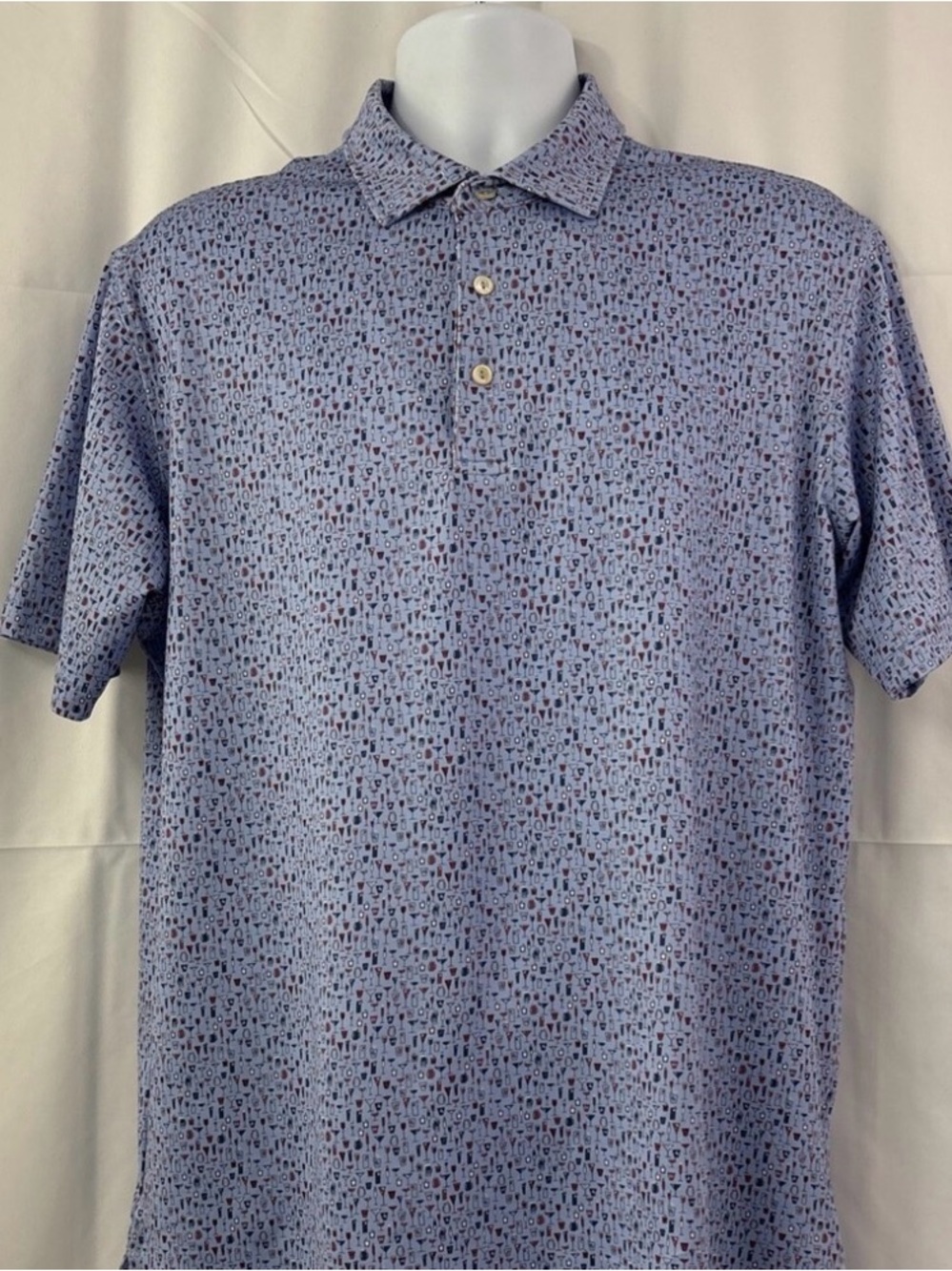 Bugatchi Light Blue Printed Short-Sleeve Polo